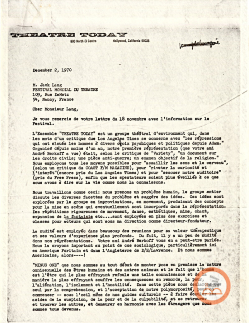 Festival Mondial du Théatre di Nancy - corrispondenza