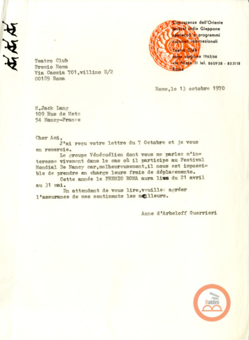 Festival Mondial du Théatre di Nancy - corrispondenza