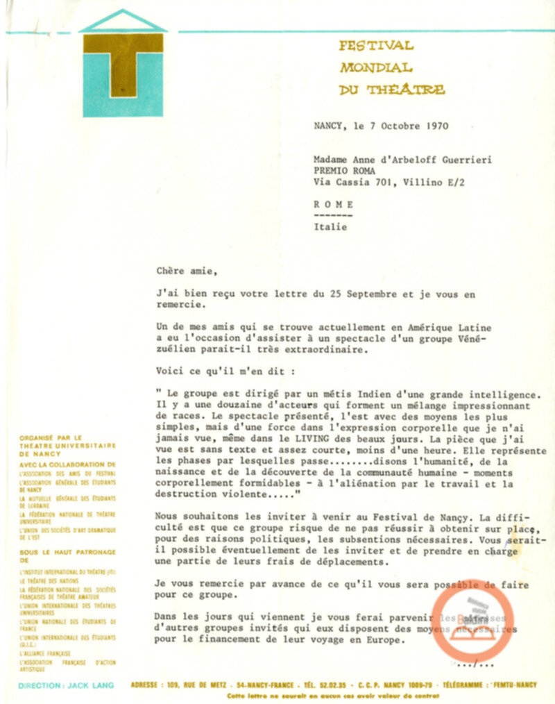 Festival Mondial du Théatre di Nancy - corrispondenza