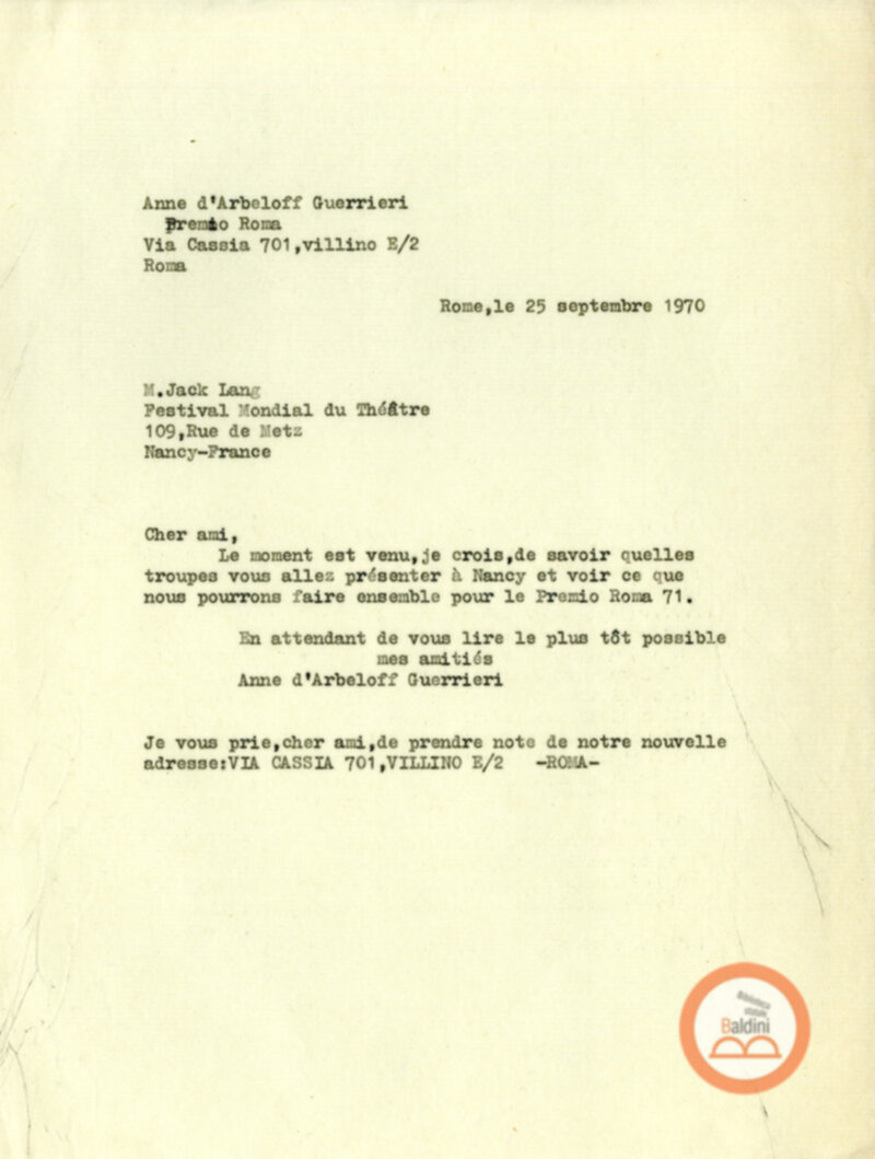 Festival Mondial du Théatre di Nancy - corrispondenza