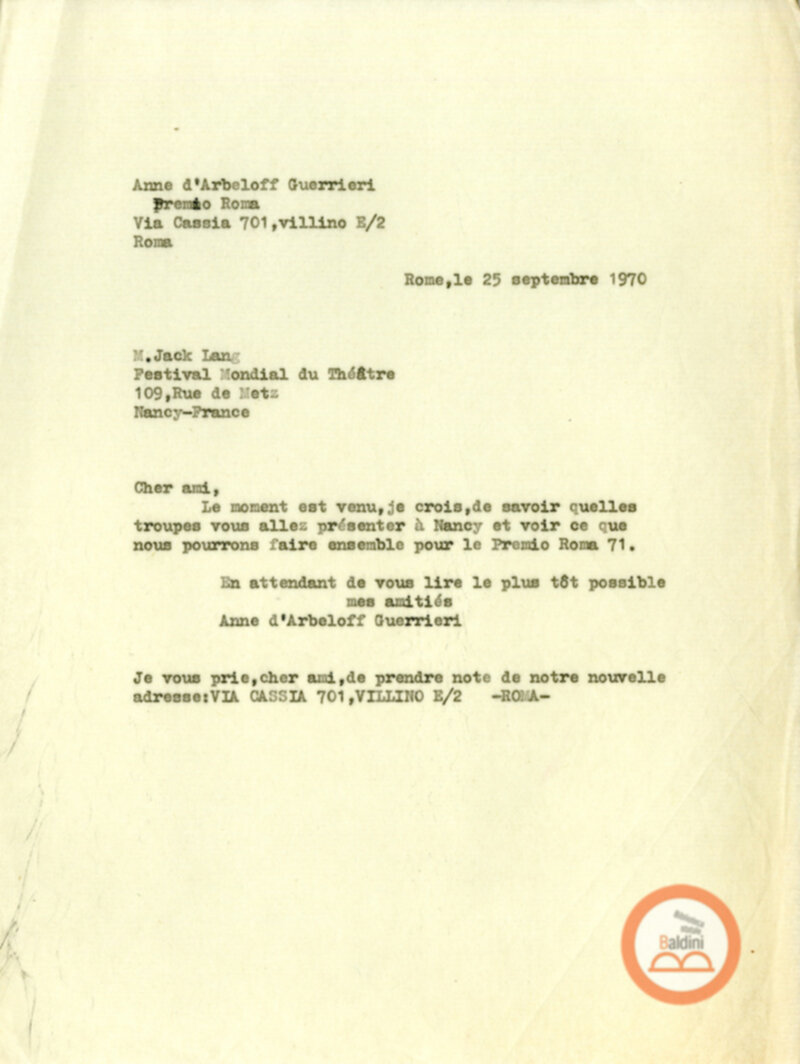 Festival Mondial du Théatre di Nancy - corrispondenza