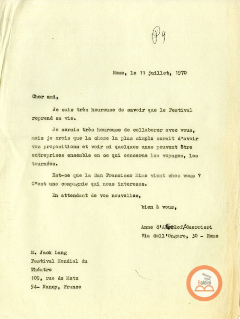 Festival Mondial du Théatre di Nancy - corrispondenza