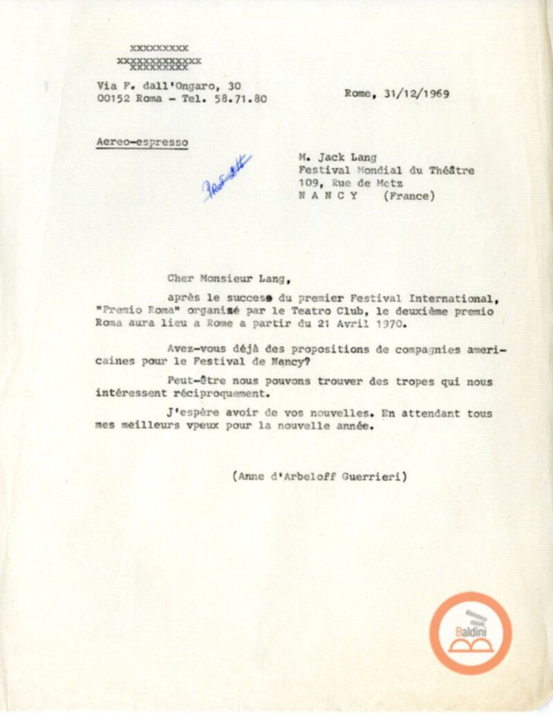 Festival Mondial du Théatre di Nancy - corrispondenza