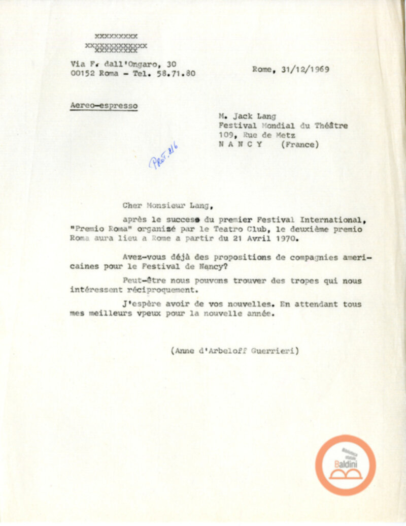 Festival Mondial du Théatre di Nancy - corrispondenza