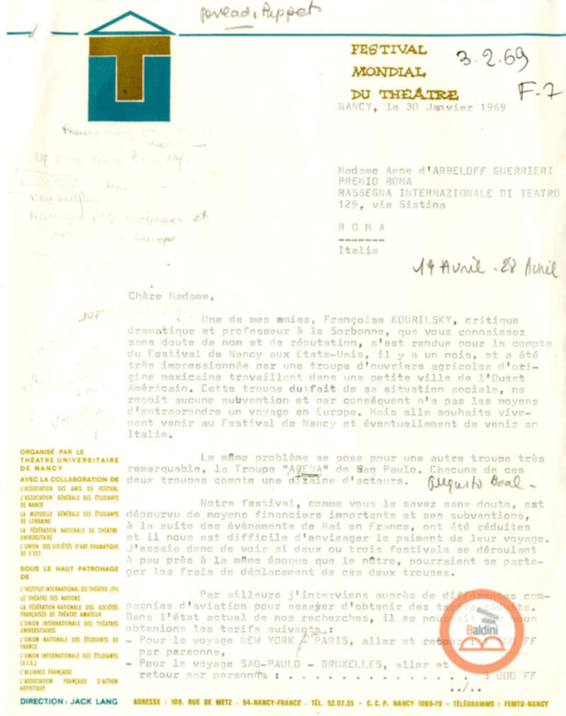 Festival Mondial du Théatre di Nancy - corrispondenza