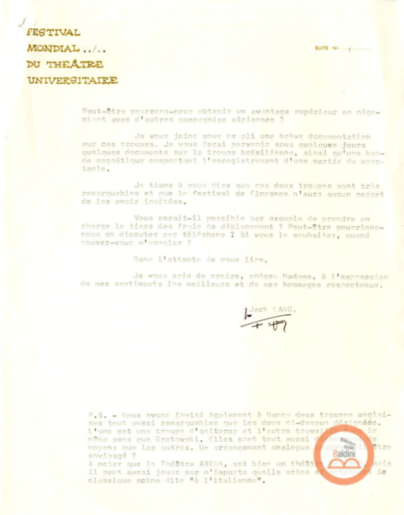 Festival Mondial du Théatre di Nancy - corrispondenza