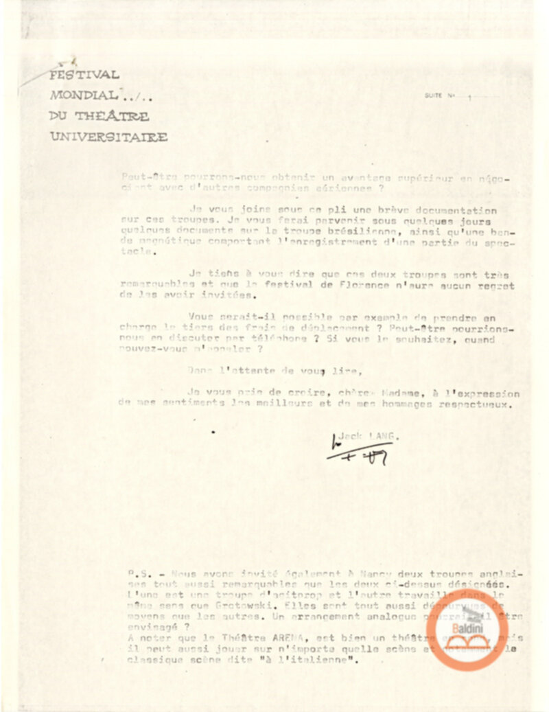 Festival Mondial du Théatre di Nancy - corrispondenza
