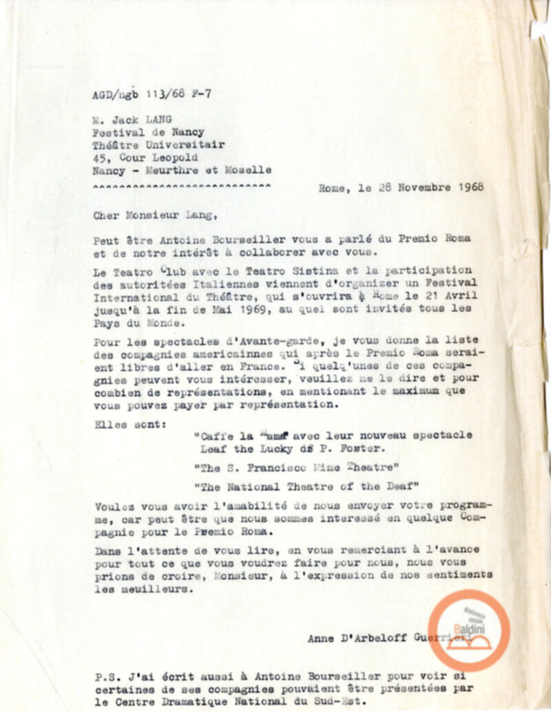 Festival Mondial du Théatre di Nancy - corrispondenza