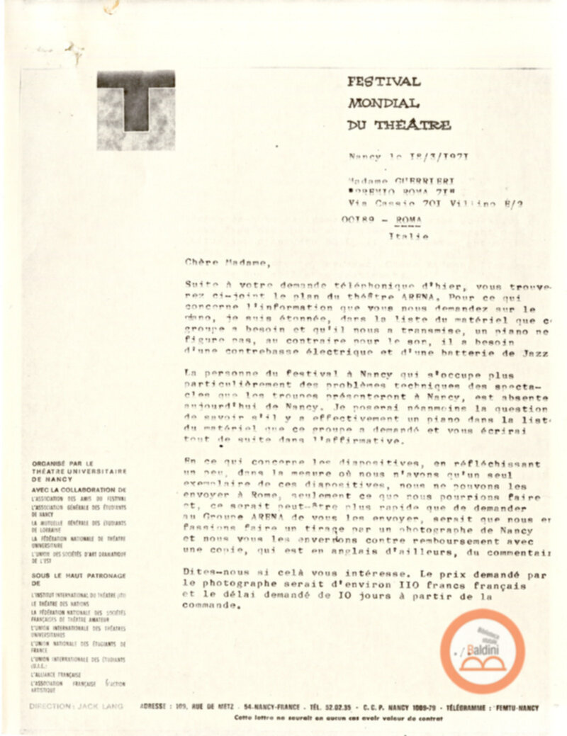Festival Mondial du Théatre di Nancy - corrispondenza