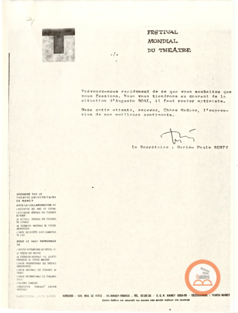 Festival Mondial du Théatre di Nancy - corrispondenza