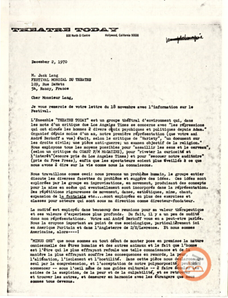 Festival Mondial du Théatre di Nancy - corrispondenza