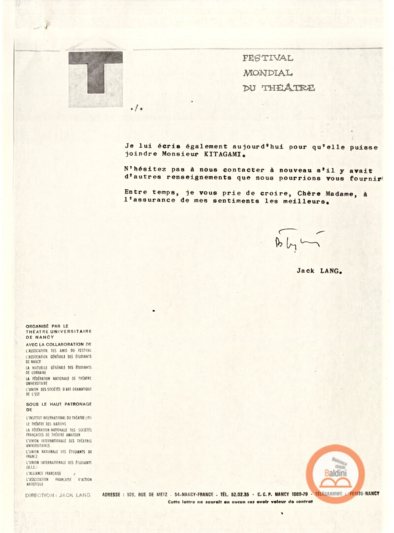 Festival Mondial du Théatre di Nancy - corrispondenza