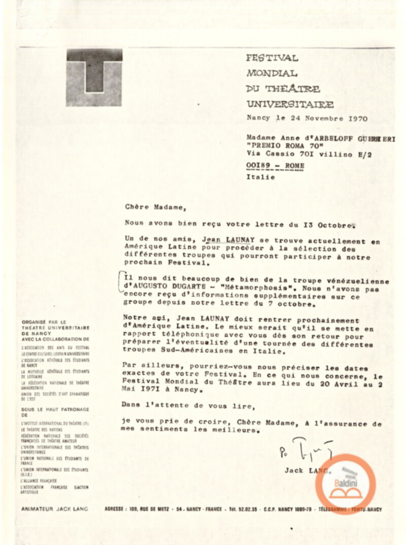 Festival Mondial du Théatre di Nancy - corrispondenza
