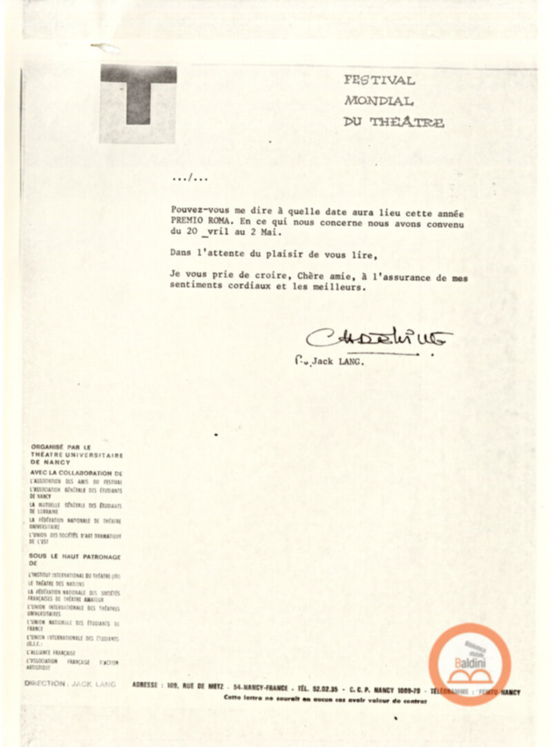 Festival Mondial du Théatre di Nancy - corrispondenza