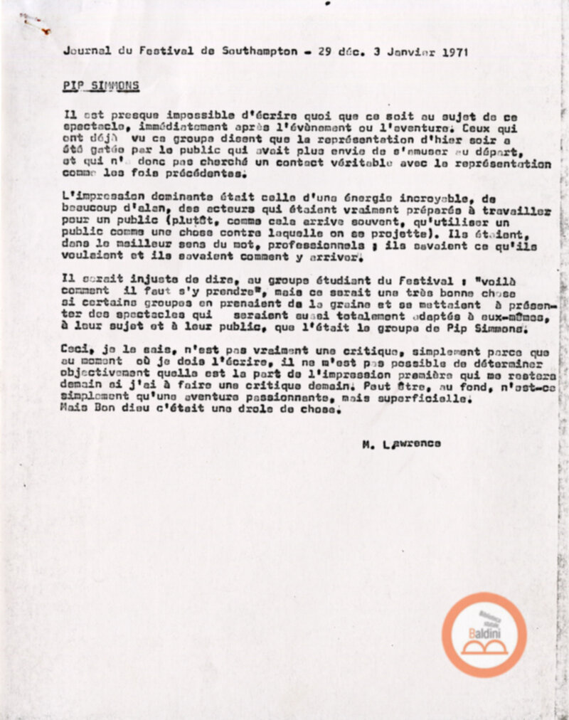 Festival Mondial du Théatre di Nancy - corrispondenza