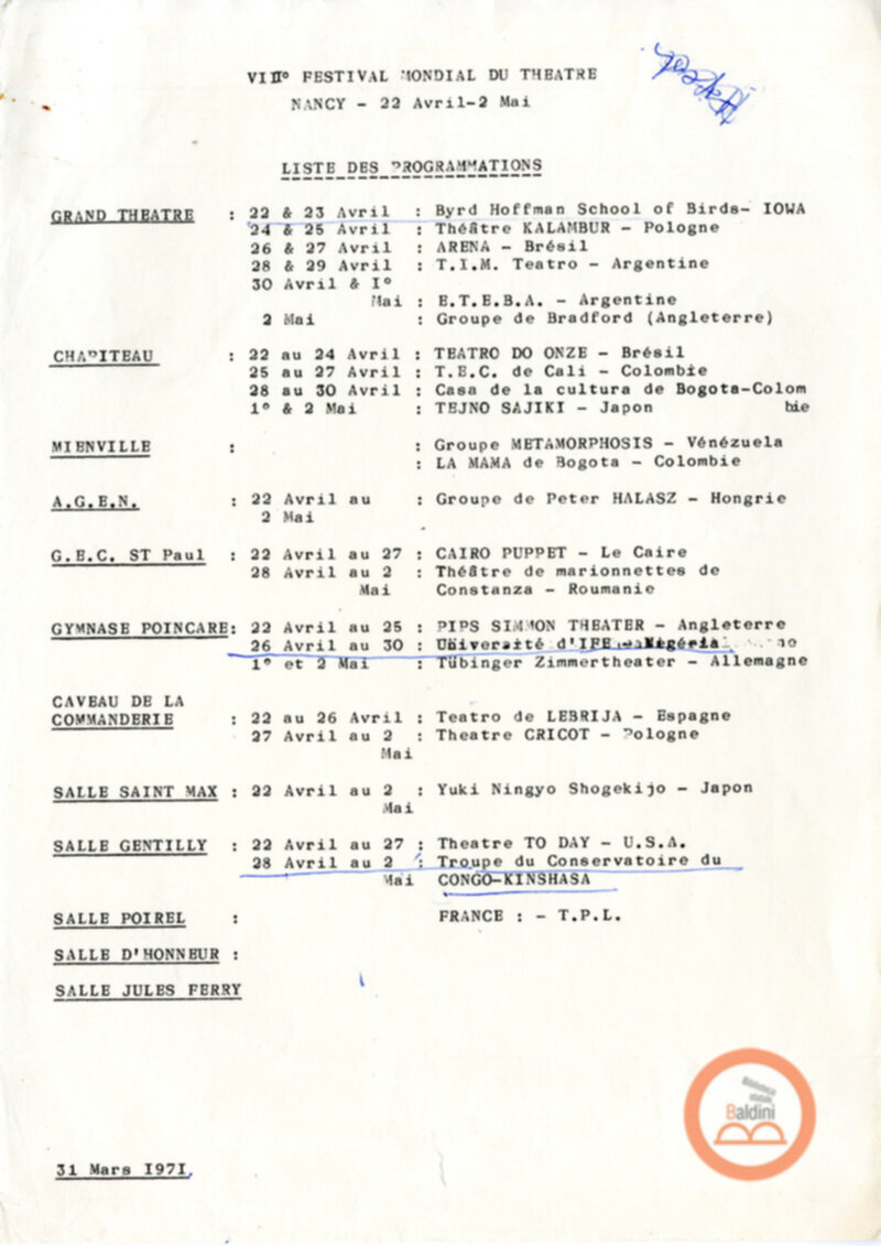 Festival Mondial du Théatre di Nancy - corrispondenza