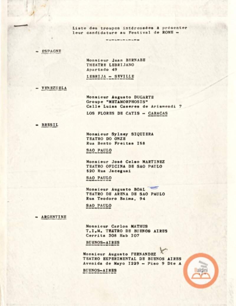 Festival Mondial du Théatre di Nancy - corrispondenza