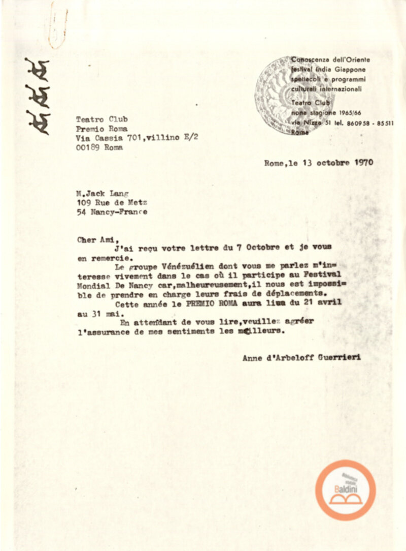 Festival Mondial du Théatre di Nancy - corrispondenza