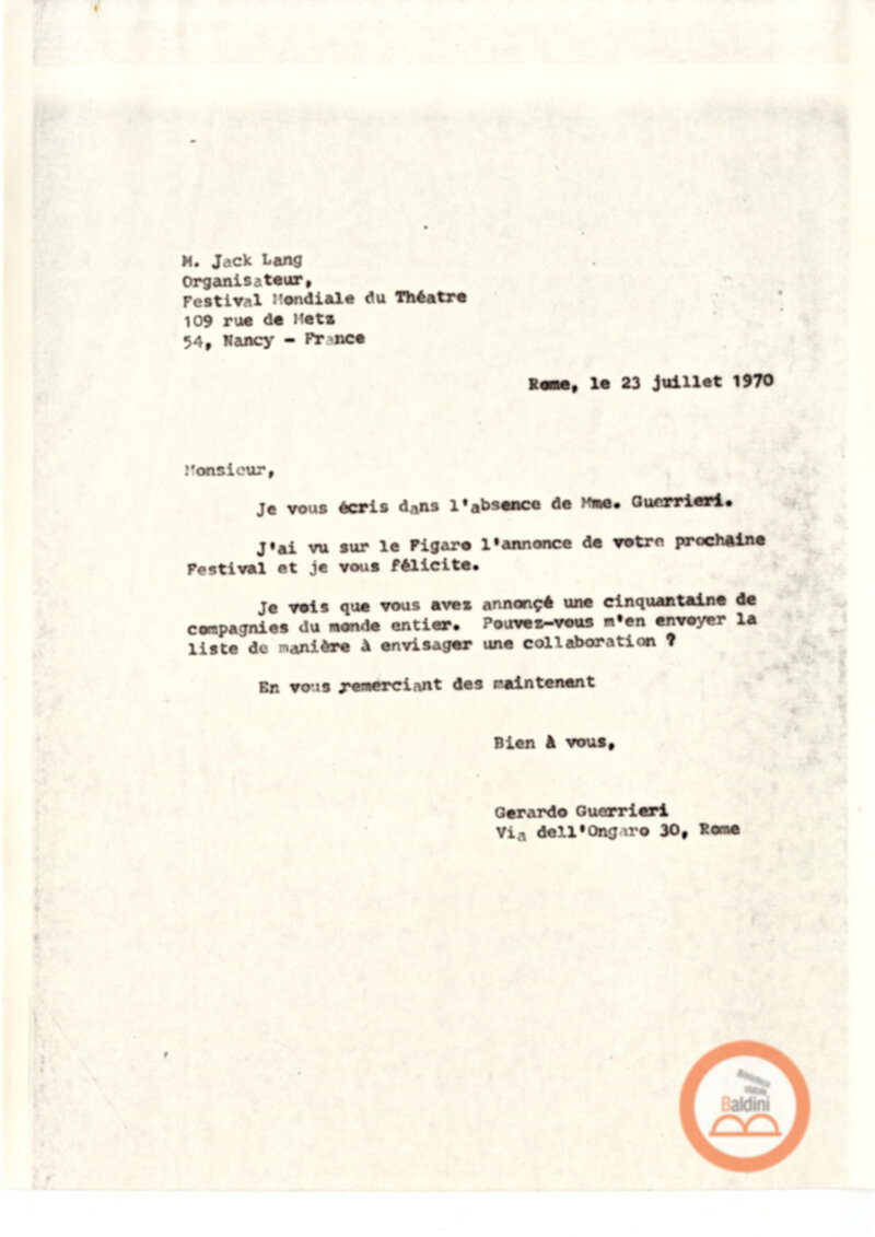 Festival Mondial du Théatre di Nancy - corrispondenza