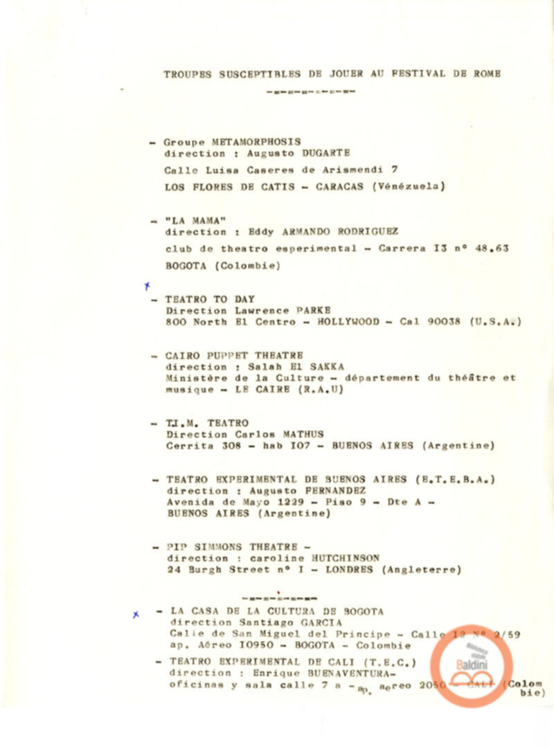 Festival Mondial du Théatre di Nancy - corrispondenza