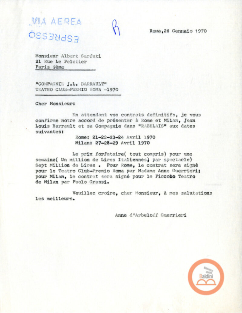 Compagnia Renaud-Barrault - corrispondenza