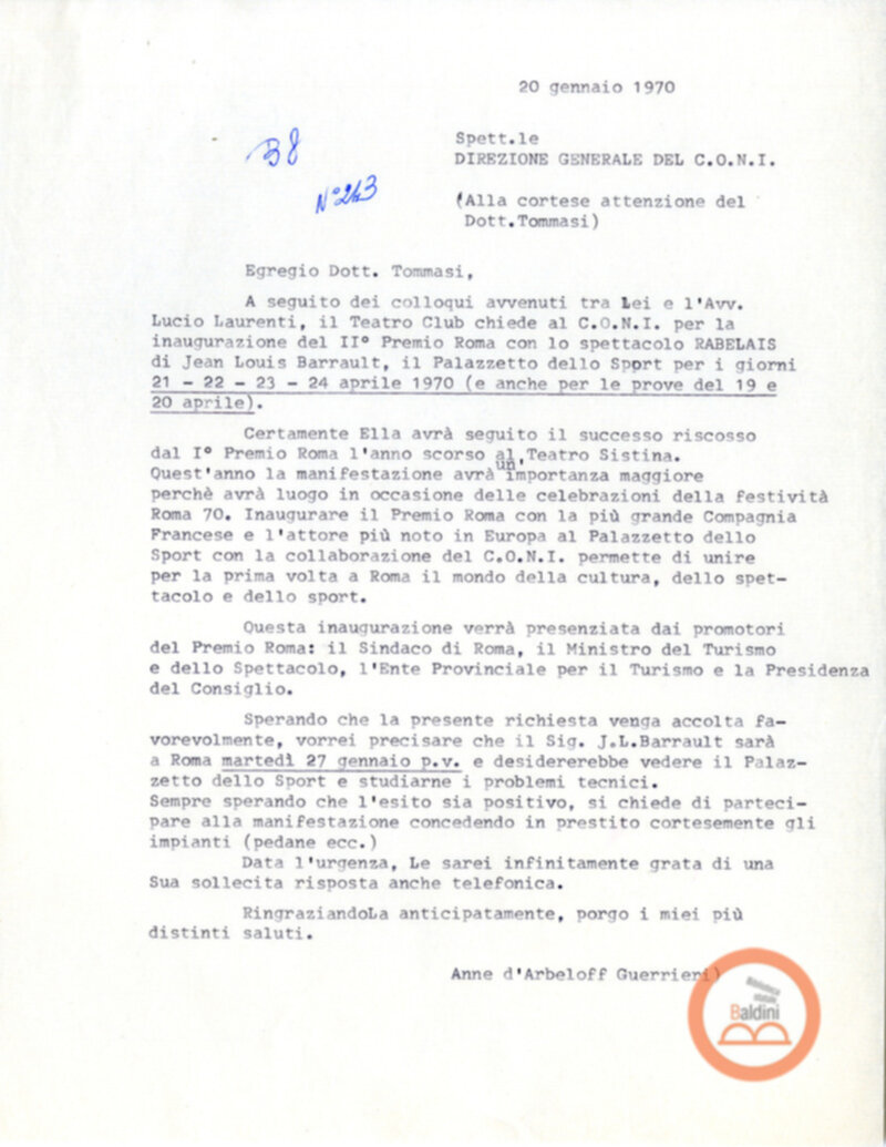 Compagnia Renaud-Barrault - corrispondenza