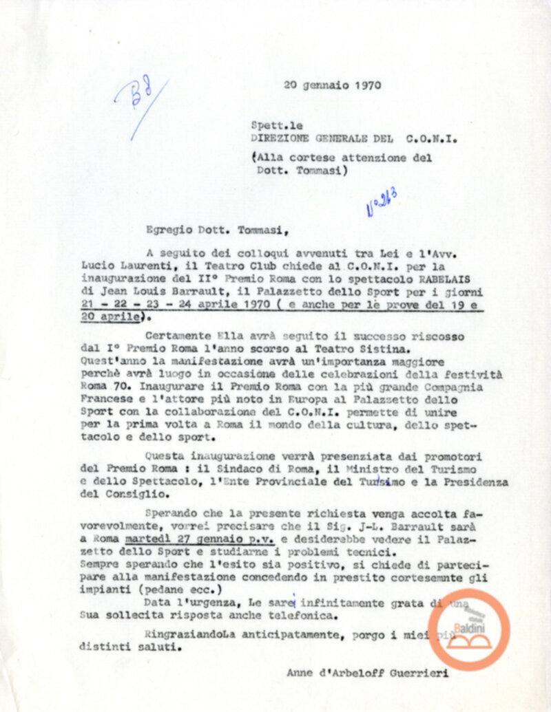 Compagnia Renaud-Barrault - corrispondenza