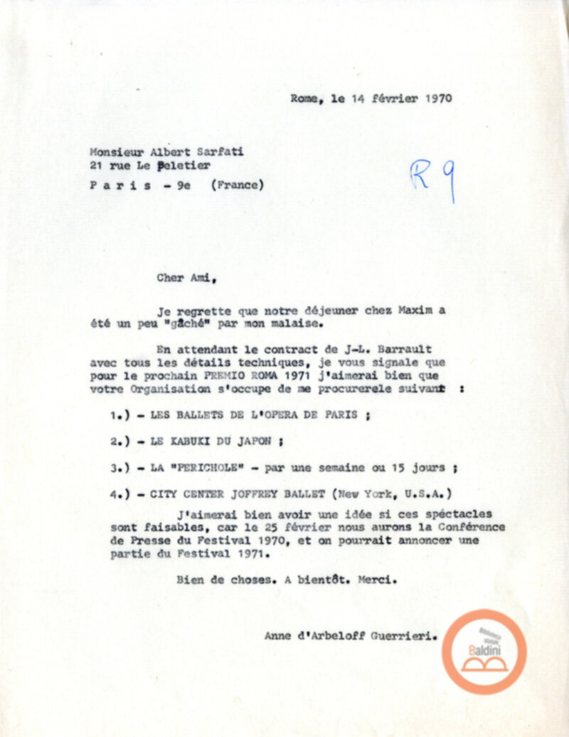 Compagnia Renaud-Barrault - corrispondenza