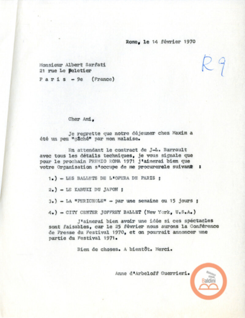 Compagnia Renaud-Barrault - corrispondenza