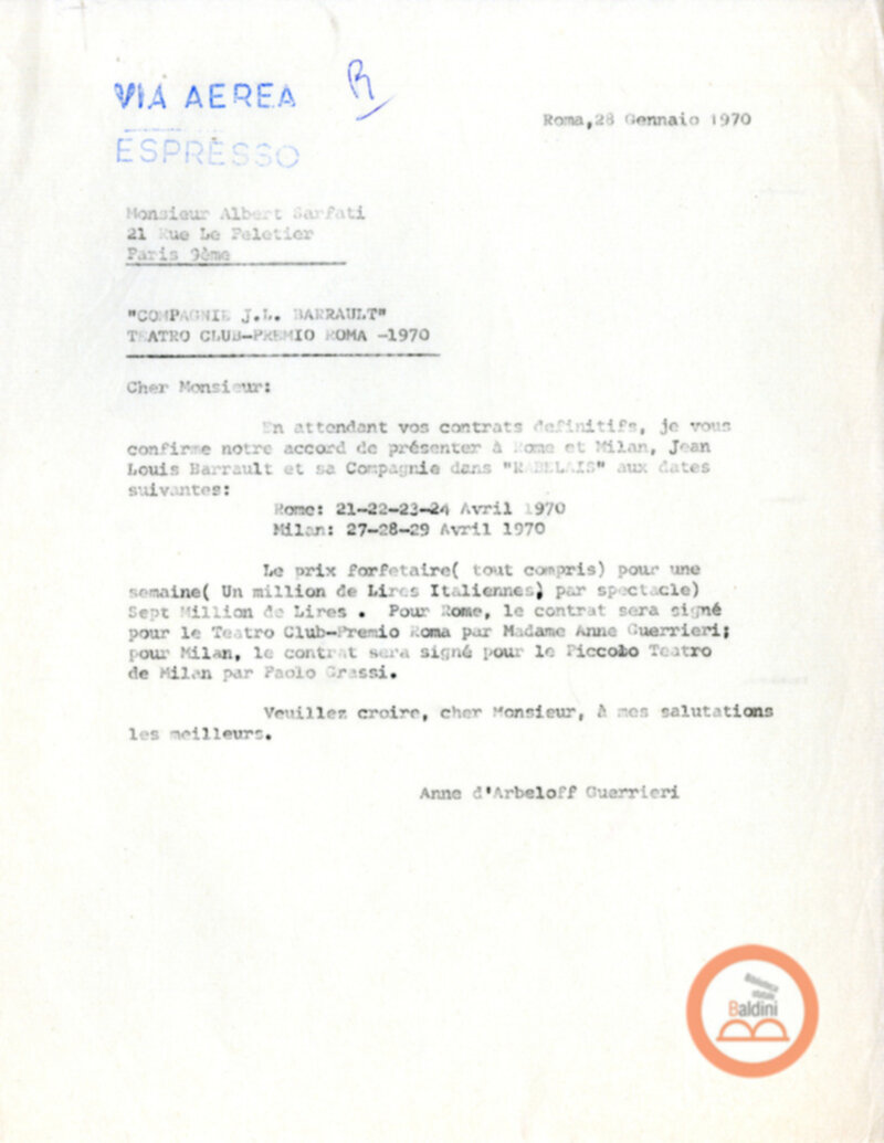 Compagnia Renaud-Barrault - corrispondenza