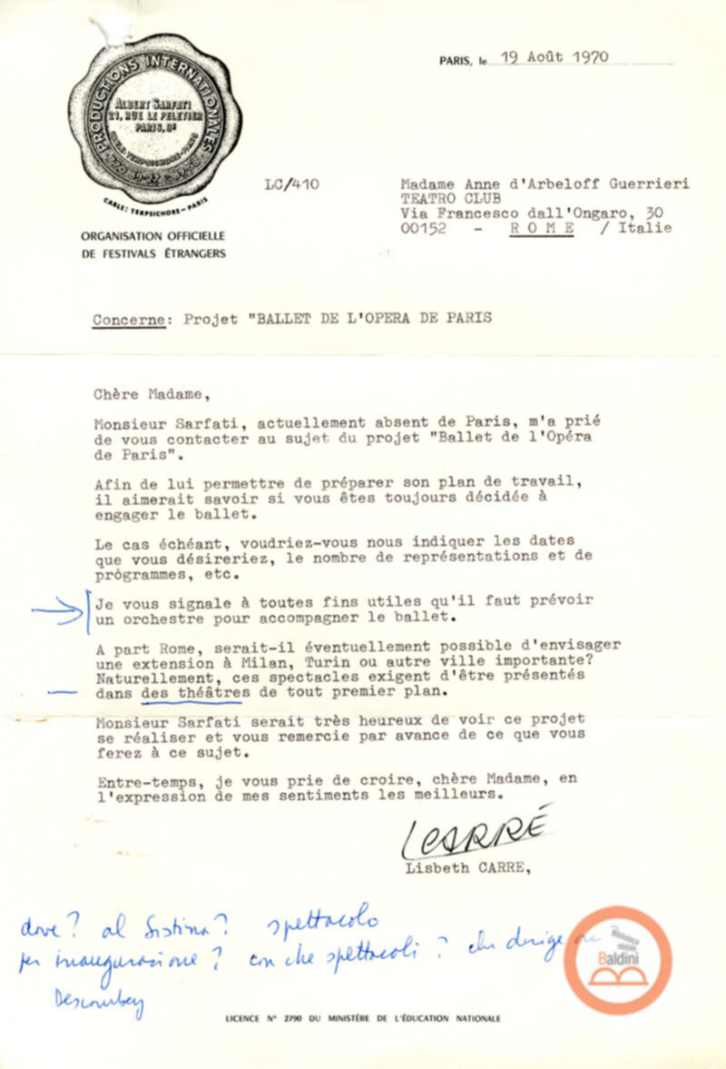 Compagnia Renaud-Barrault - corrispondenza