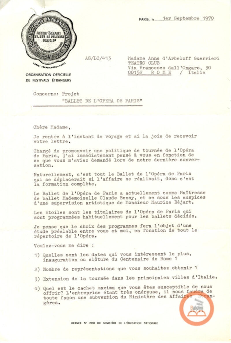 Compagnia Renaud-Barrault - corrispondenza