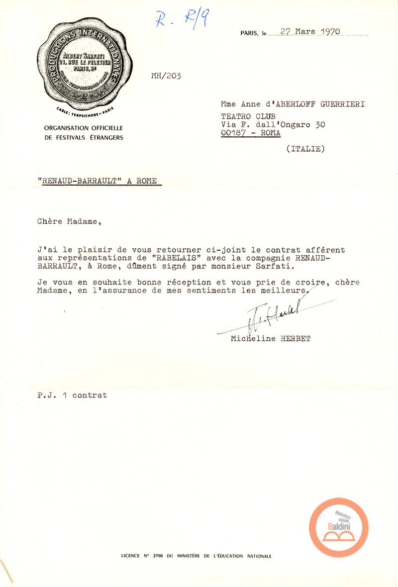 Compagnia Renaud-Barrault - corrispondenza