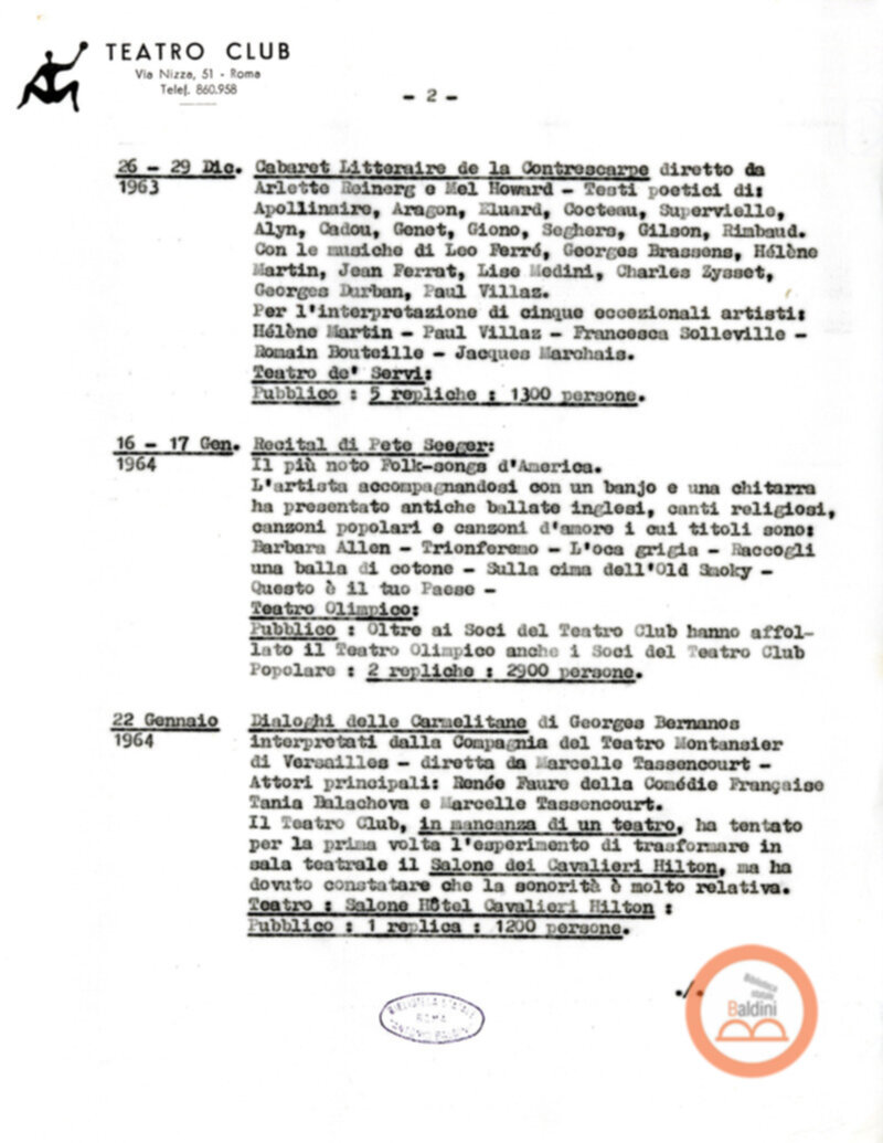 Relazione (bozza) del programma relativo alla stagione 1963-1964.