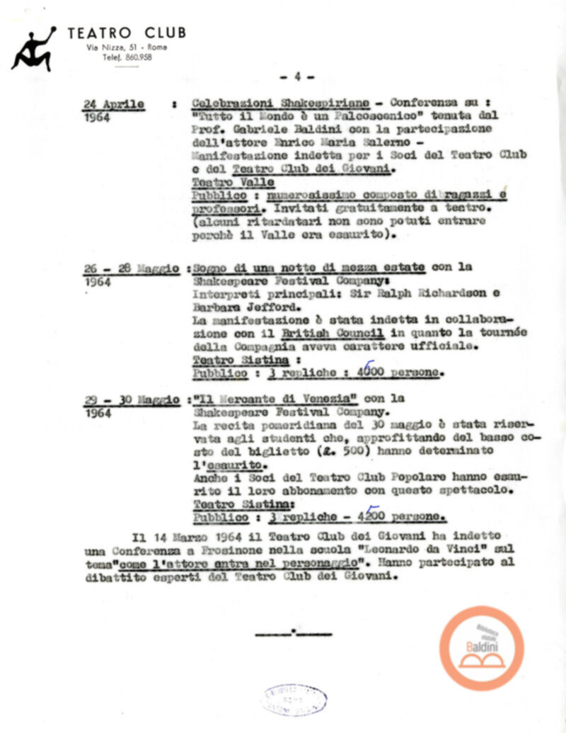 Relazione (bozza) del programma relativo alla stagione 1963-1964.