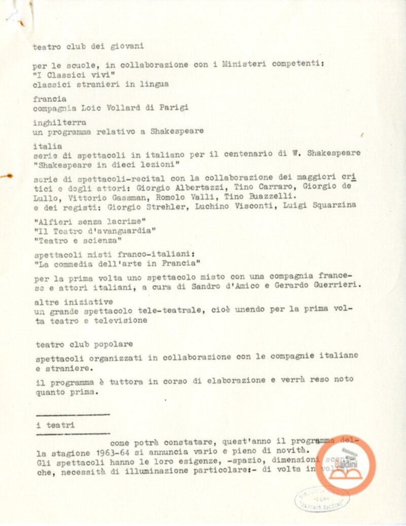 Programmazione della stagione 1963-1964.