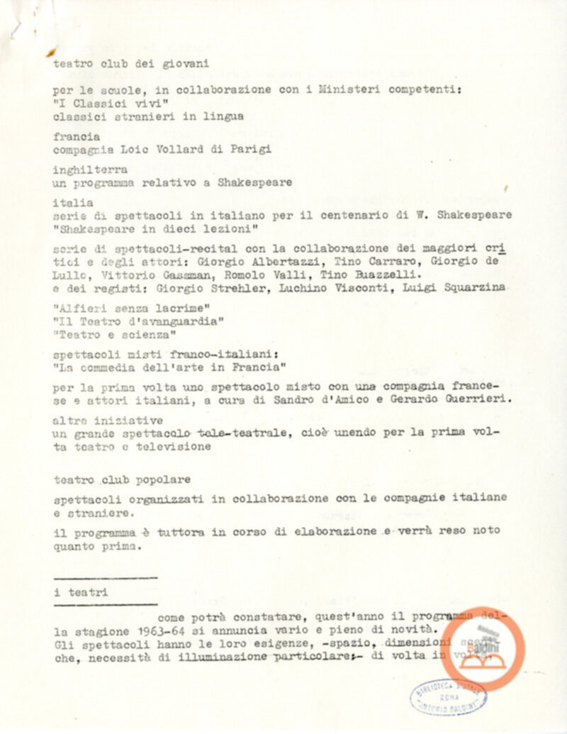 Programmazione della stagione 1963-1964.