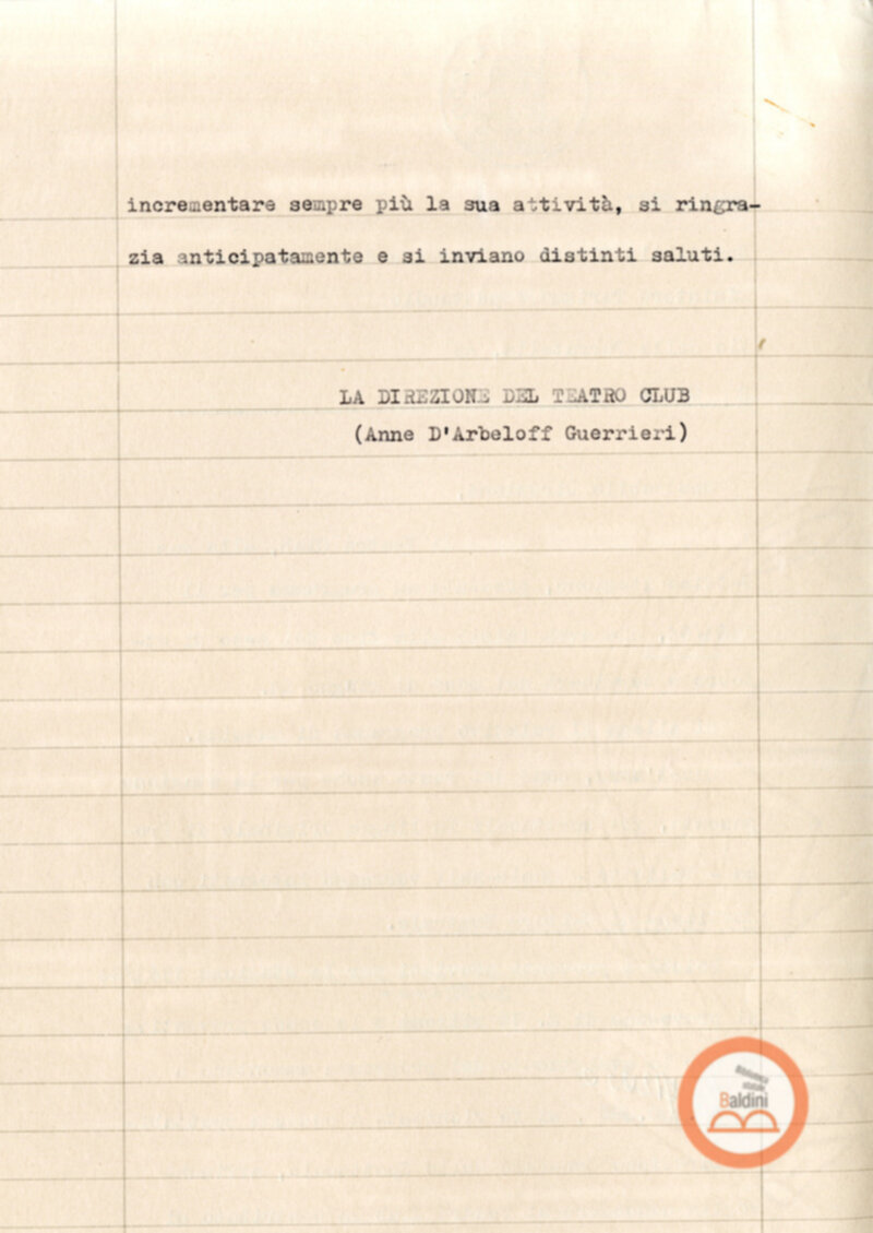 Corrispondenza intercorsa tra il Teatro Club e il Ministero del turismo e dello spettacolo relativa alla richiesta di contributi per la stagione 1963-1964.