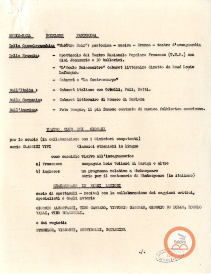 Corrispondenza intercorsa tra il Teatro Club e il Ministero del turismo e dello spettacolo relativa alla richiesta di contributi per la stagione 1963-1964.