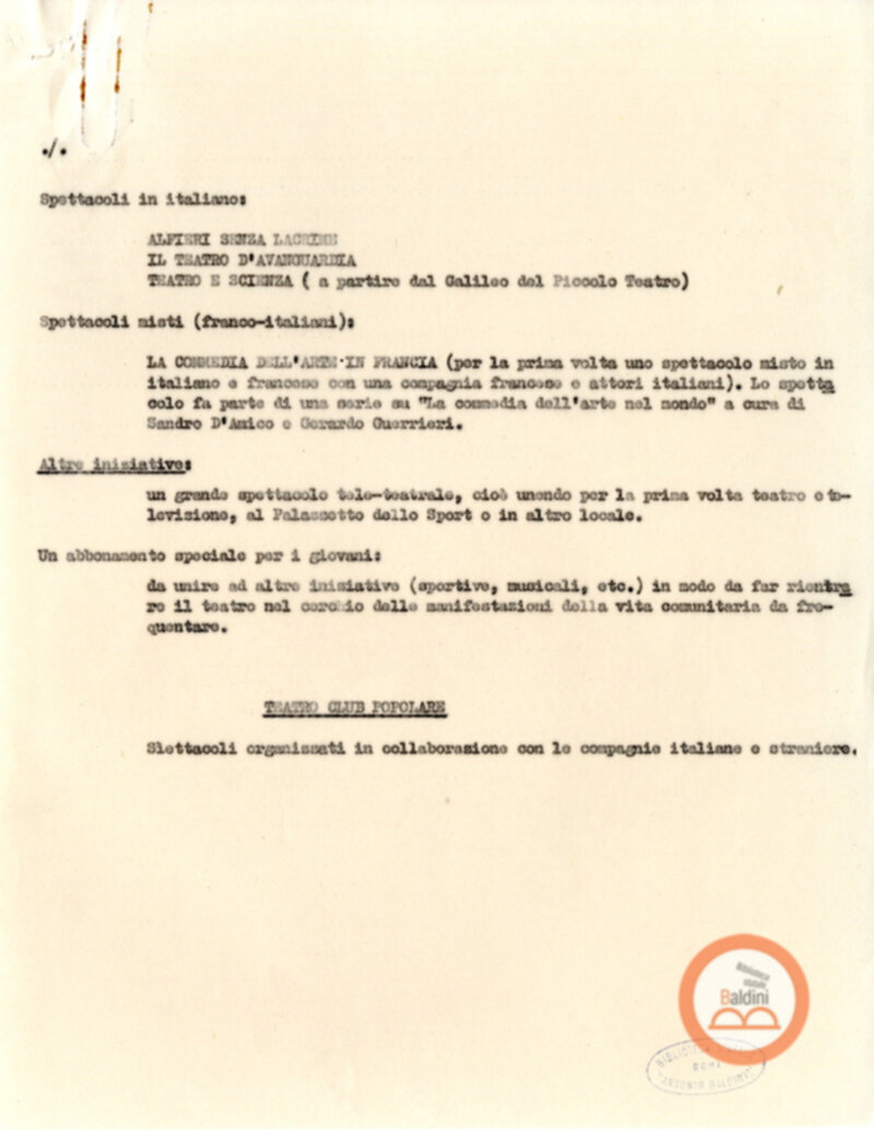 Corrispondenza intercorsa tra il Teatro Club e il Ministero del turismo e dello spettacolo relativa alla richiesta di contributi per la stagione 1963-1964.