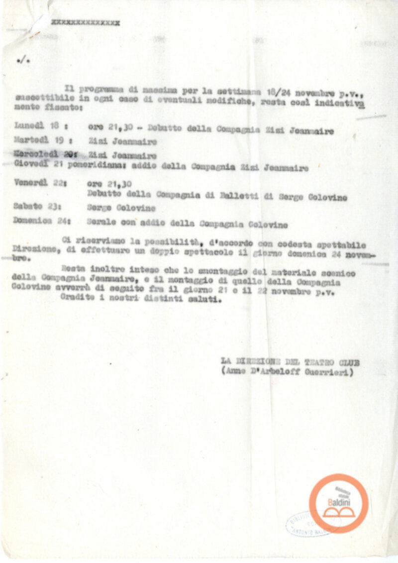 Accordi con il Teatro Eliseo - stagione 1963-1964