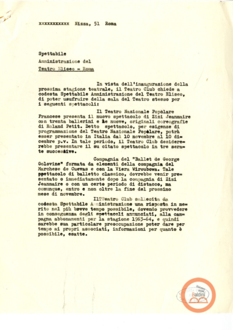 Accordi con il Teatro Eliseo - stagione 1963-1964