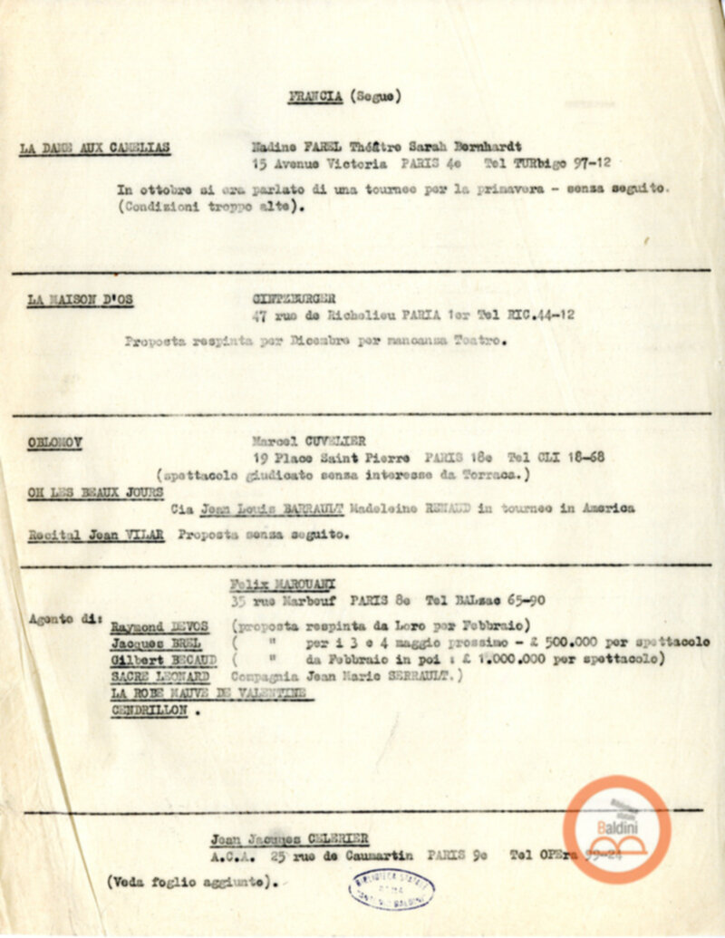 Spettacoli di artisti francesi