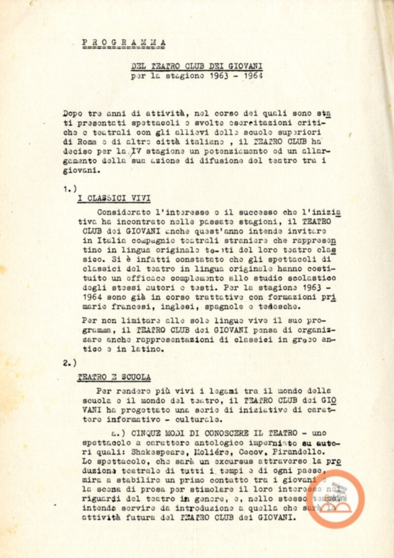 Programma del Teatro Club dei giovani (1963)