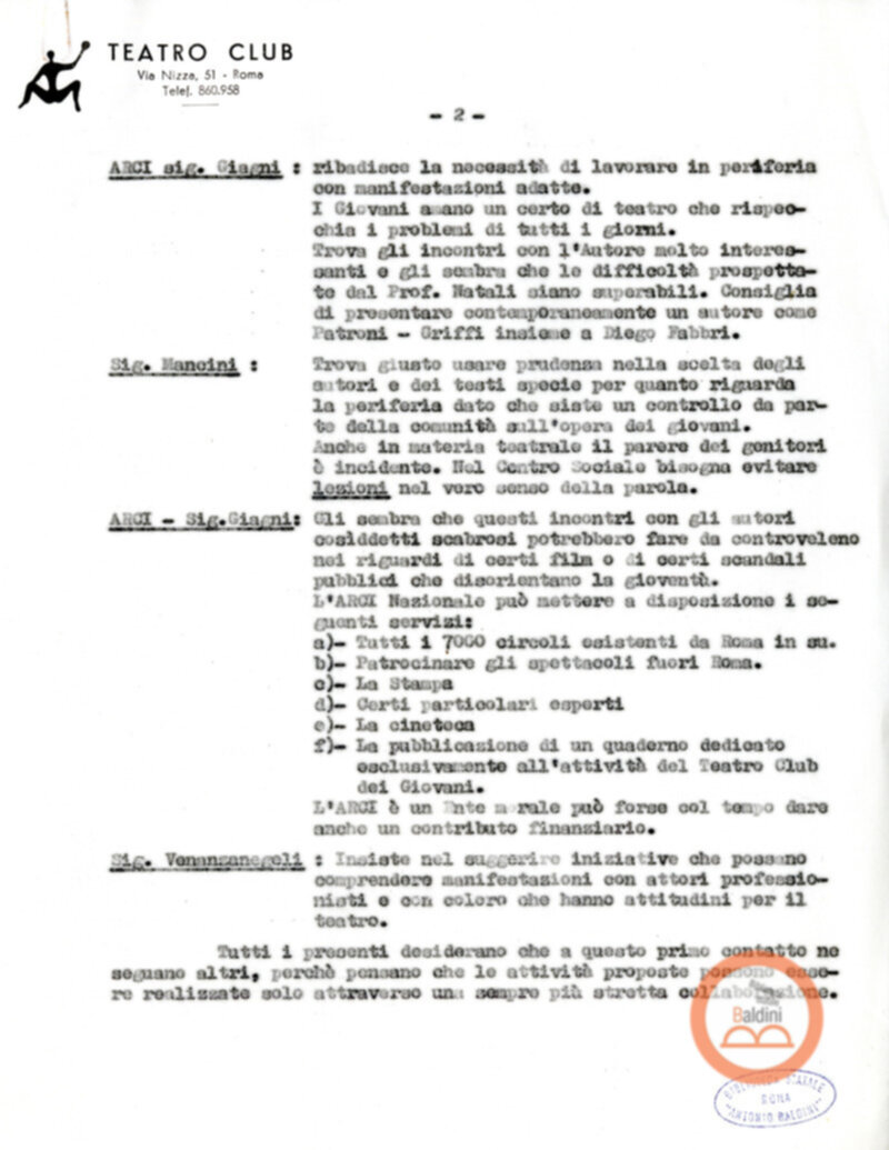 Programma della riunione del Teatro Club del 10 giugno 1964.