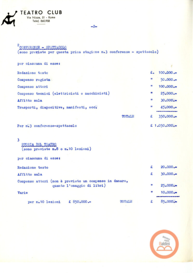 Minuta del preventivo afferente alle spese e agli introiti della stagione 1963-1964.