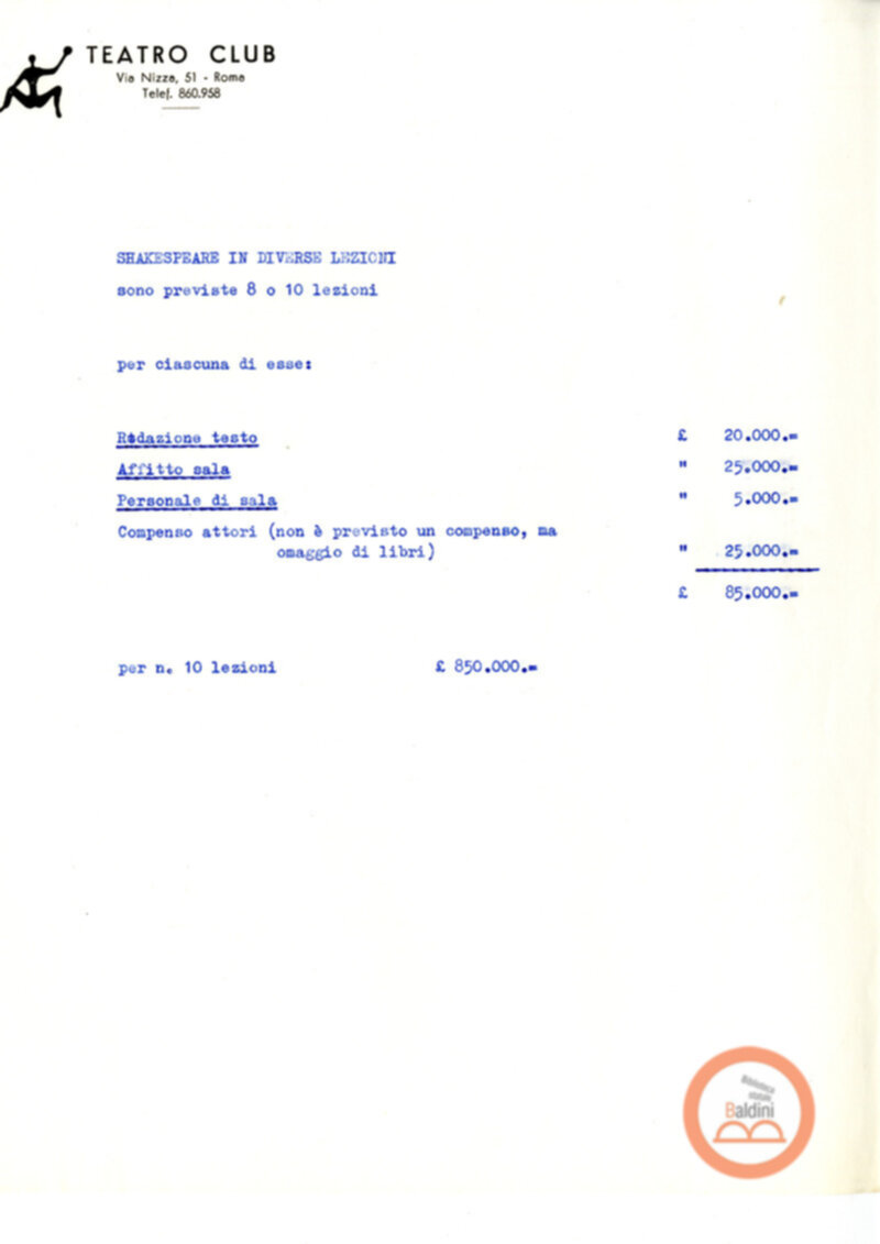 Minuta del preventivo afferente alle spese e agli introiti della stagione 1963-1964.