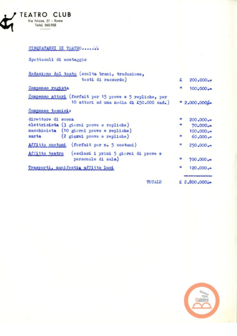 Minuta del preventivo afferente alle spese e agli introiti della stagione 1963-1964.