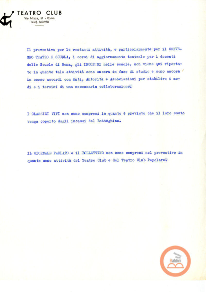 Minuta del preventivo afferente alle spese e agli introiti della stagione 1963-1964.