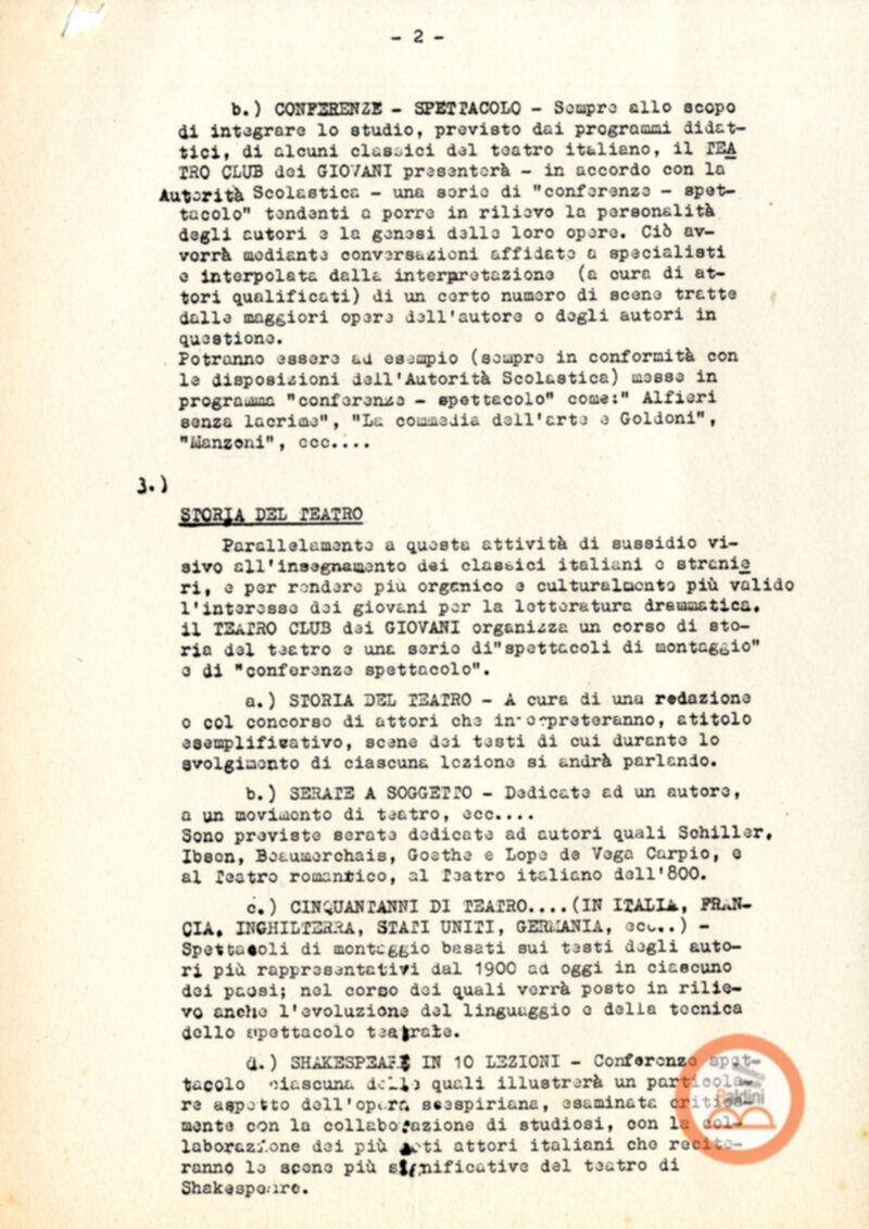 Programma del Teatro Club dei giovani relativo alla stagione 1963-1964.